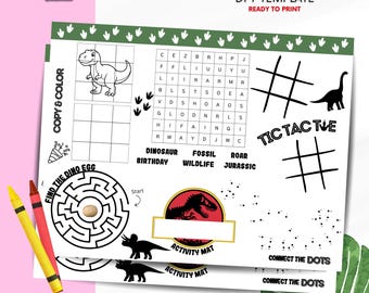 Jurassic Park Birthday, Dinosaur Activity Mat, Boy Theme, Kid Printables