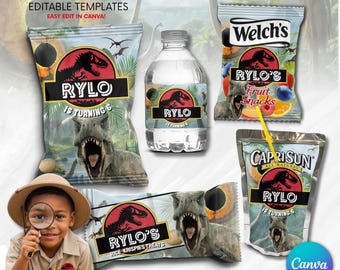 Jurassic Dinosaur Birthday Party Bundle, Editable Templates (Digital Download)