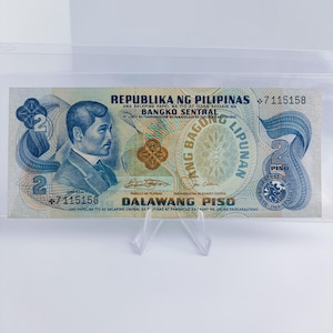 1978 2 Pesos Philippines - Marcos Laya - Ang Bagong Lipunan Genuine Currency - Replacement Star Note *7115158 Money Collection Jose Rizal