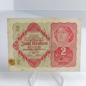 1922 Österreich 2 Kronen Geldschein | Seltene österreichisch-ungarische Währung | Historisches Papiergeld | Sammlerstück Österreichische Banknote | Art. Nr. 154