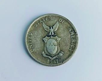 1937 Filipinas 20 Centavos: USPI Vintage Silver Coin