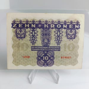 1922 Österreich 10 Kronen Geldschein | Oesterreichisch-Ungarische Bank | Erste Republik Währung | Historisches Banknoten | Seriennummer 079537