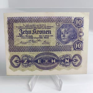 1922 Österreich 10 Kronen Geldschein | Oesterreichisch-Ungarische Bank | Erste Republik Währung | Historisches Banknoten | Seriennummer 400891