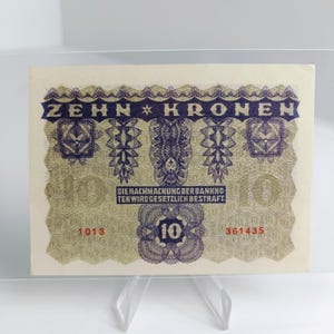 1922 Österreich 10 Kronen Geldschein | Oesterreichisch-Ungarische Bank | Erste Republik Währung | Historisches Banknoten | Seriennummer 361435