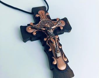 Crucifix Catholic Necklace with Wooden Cross | Blessed and Ritualized Jesus Christ Cross | Spiritual Protection and Lucky Charm | Religion