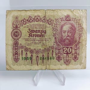 1922 Österreich 20 Kronen Geldschein | Österreichisch-Ungarische Banknote | Erste Republik Ära Währung | Vintage Papiergeld selten Sammlerstück | 244580