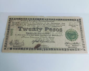 希少な1944年フィリピン20ペソ紙幣、低番号6608 - Etsy 日本