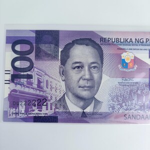 DU222222 Solid Serial Philippines 100 Pesos 2020 Duterte - Diokno First Enhanced New Generation Currency Money Collection Uncirculated