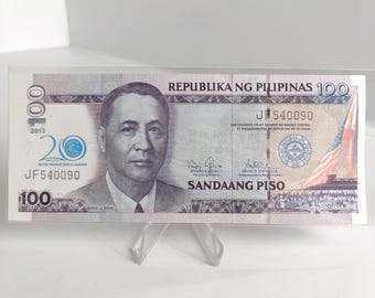 フィリピン100ペソ紙幣：フィリピン中央銀行20周年記念加刷、未使用品