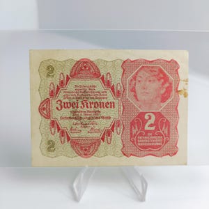 1922 Österreich 2 Kronen Geldschein | Seltene österreichisch-ungarische Währung | Historisches Papiergeld | Sammlerstück Österreichische Banknote | Art. Nr. 147