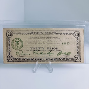 1944 20 Pesos 88855 Fancy Serial Philippines Mindanao Guerrilla Emergency Currency Genuine Money Vintage Collectible Commonwealth Authentic