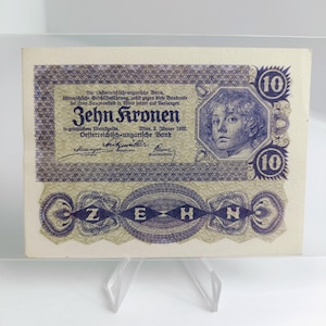 1922 Österreich 10 Kronen Geldschein | Oesterreichisch-Ungarische Bank | Erste Republik Währung | Historisches Banknoten | Seriennummer 298936