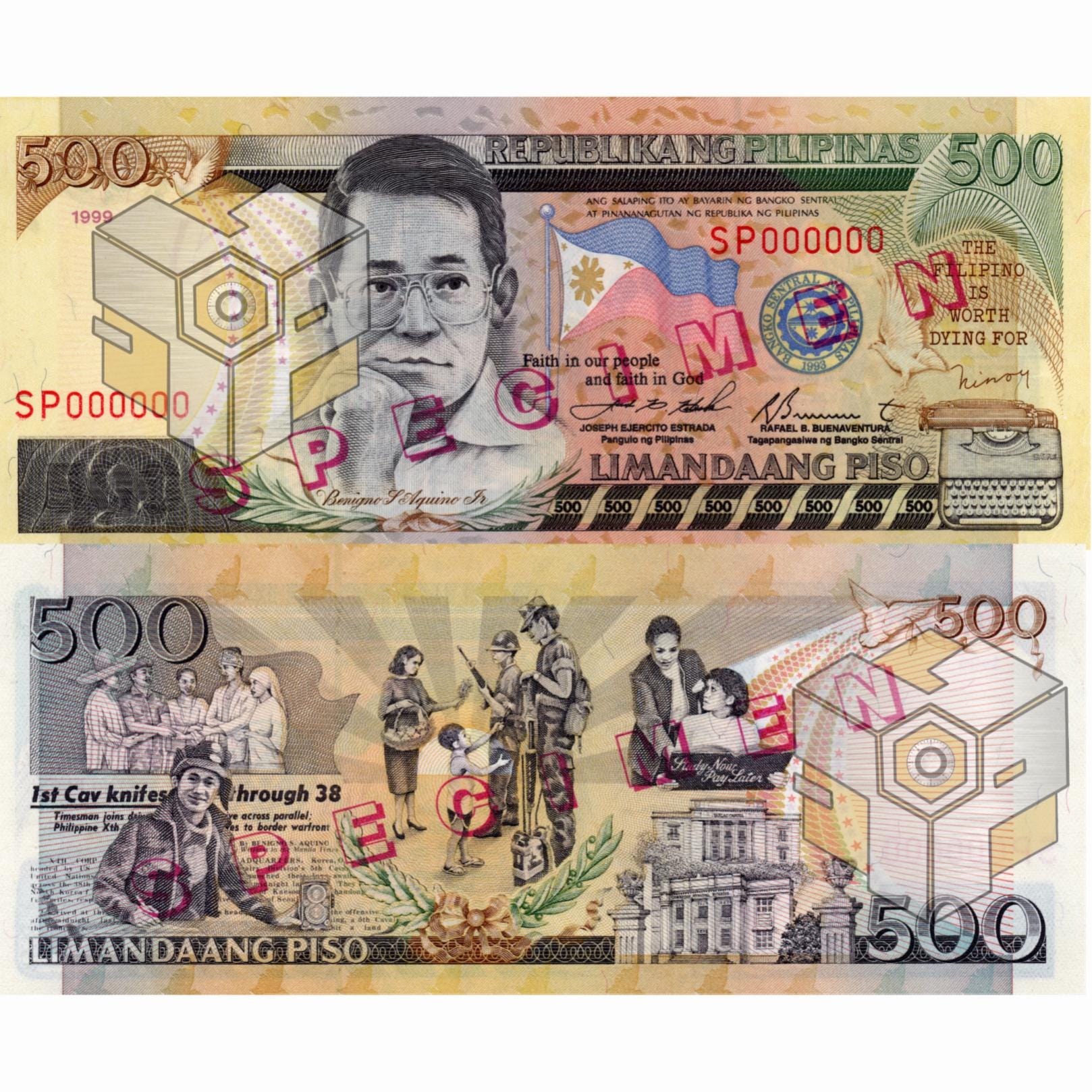 1999 500 Peso Specimen Banknote – High Definition Scan (digital