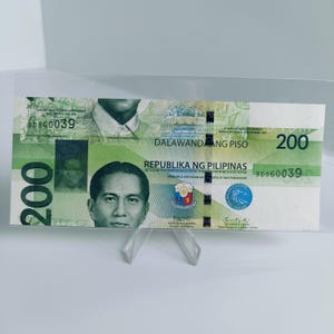 Banconota originale Filippine 200 2019 Miscut, realizzata artigianalmente da un foglio non tagliato, valuta autentica, Duterte - Diokno, denaro reale, articolo di novità 54/56