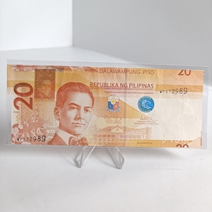 Miscut Filippijnse bankbiljet van 20 peso van ongesneden blad 2012: kunstmatige foutvaluta, NGC aquino-tetangco, serienummer WP572989