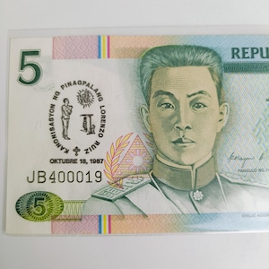 Philippines 5 1987 Lorenzo Ruiz Official Overprint Commemorative Money New Design Series Aquino - Fernandez Numismatic Fancy Serial JB400019