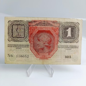 1919 Österreich-Ungarn 1 Krone Geldschein | Mehrsprachige Historische Währung | Österreichisch-Ungarn Reiches Papiergeld | Seriennummer 110052
