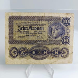 1922 Österreich 10 Kronen Geldschein | Oesterreichisch-Ungarische Bank | Erste Republik Währung | Historisches Banknoten | Seriennummer 446314