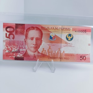 2023 M000005 Filipiny 50 Pesos Medalla Marcos - Niski numer seryjny, Rzadki banknot BSP, nieobiegowy Taal Volcano Currency Collectible