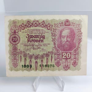 1922 Österreich 20 Kronen Geldschein | Österreichisch-Ungarische Banknote | Erste Republik Ära Währung | Vintage Papiergeld selten Sammlerstück | 116375