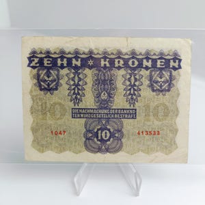 1922 Österreich 10 Kronen Geldschein | Oesterreichisch-Ungarische Bank | Erste Republik Währung | Historisches Banknoten | Seriennummer 413533