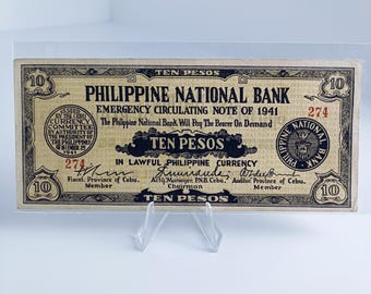 1941 Philippine National Bank 10 Pesos Emergency Currency