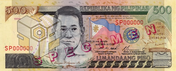 1999 500 Peso Specimen Banknote – High Definition Scan (digital