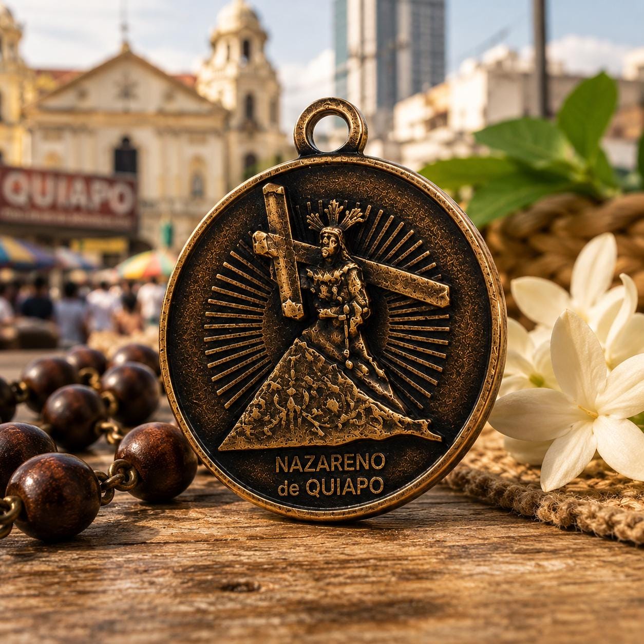 【希少】Church of the Nazarene 記念 ヴィンテージラグ Black Nazarene Pendant | Catholic Gift | Filipino Religious Medal
