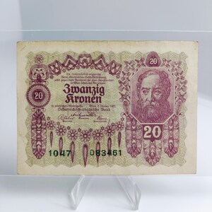Banconota da 20 corone austriache del 1922 / Banconota austro-ungarica / Valuta dell'era della prima repubblica / Carta moneta d'epoca rara da collezione / 083461