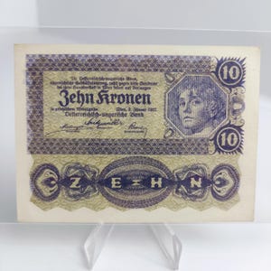 1922 Österreich 10 Kronen Geldschein | Oesterreichisch-Ungarische Bank | Erste Republik Währung | Historisches Banknoten | Seriennummer 599140
