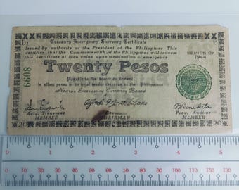 希少な1944年フィリピン20ペソ紙幣、低番号6608 - Etsy 日本