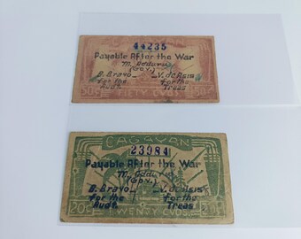 1942 Cagayan Emergency Guerrilla Banknotes: 50C & 20C Philippines Currency