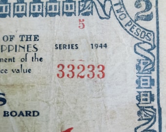 1944 Philippines Two Pesos: Radar Serial, Guerrilla Emergency Currency