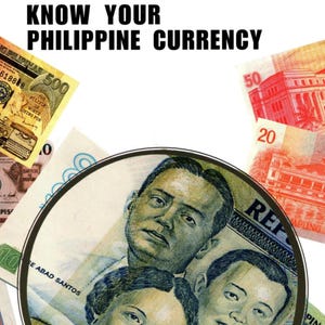 May include: Image featuring Philippine currency, including 500, 50, and 20 peso bills. The text "KNOW YOUR PHILIPPINE CURRENCY" is displayed at the top. A circular image of portraits is in the foreground.
