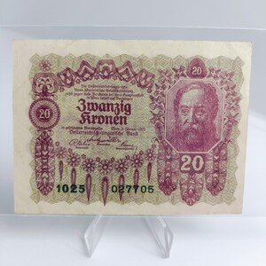 1922 Österreich 20 Kronen Geldschein | Österreichisch-Ungarische Banknote | Erste Republik Ära Währung | Vintage Papiergeld selten Sammlerstück | 027705