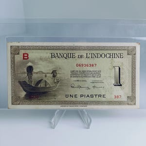 Banque De L&#39;Indochine 1 Une Piastre, American Bank Note Company, Giay Mot Dong Vang, Vintage Money Collection, Serial 387, Htf Currency