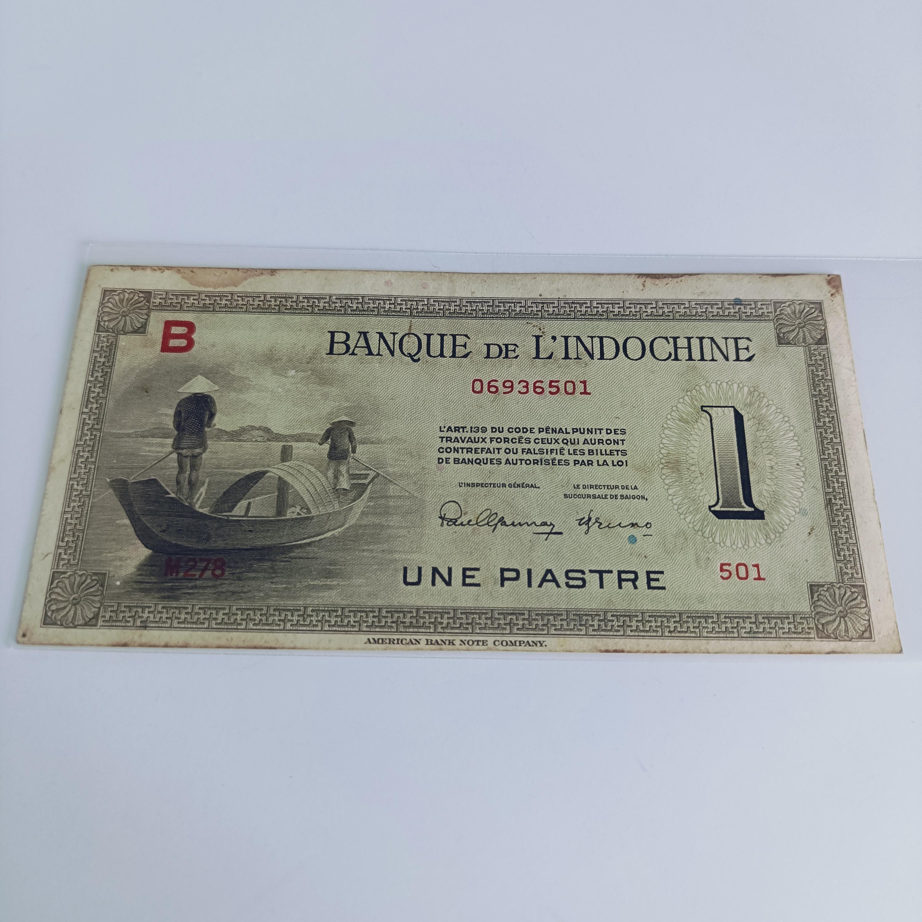 Banque De L'indochine 1 Une Piastre, American Bank Note Company