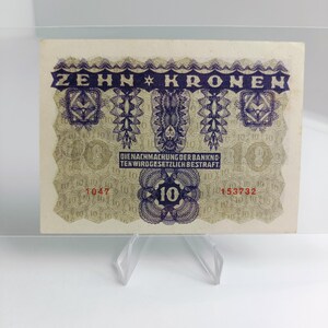 1922 Österreich 10 Kronen Geldschein | Oesterreichisch-Ungarische Bank | Erste Republik Währung | Historisches Banknoten | Seriennummer 153732