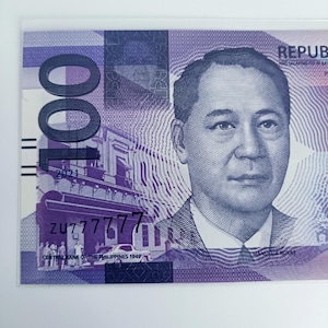 2021 ZU777777 Solid Serial Fancy - 100 Pesos Philippines - Duterte - Diokno - Enhanced New Generation Currency - Money Collection - Unc