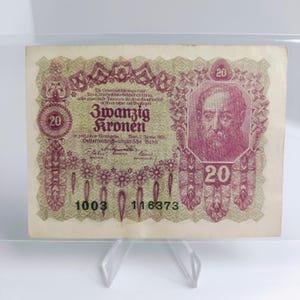 1922 Österreich 20 Kronen Geldschein | Österreichisch-Ungarische Banknote | Erste Republik Ära Währung | Vintage Papiergeld selten Sammlerstück | 116373