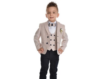 Conjunto de terno marrom para meninos: traje formal de 5 peças