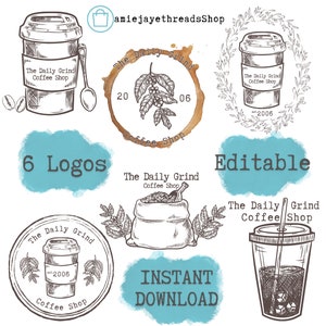 Set of 6 Coffee Shop Logos, Customizable Coffee Shop Image, Business Logo