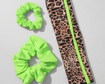 Women's Headband Set Leo Neon Green | Women's Hairband with Scrunchie | Personalized Birthday Gift