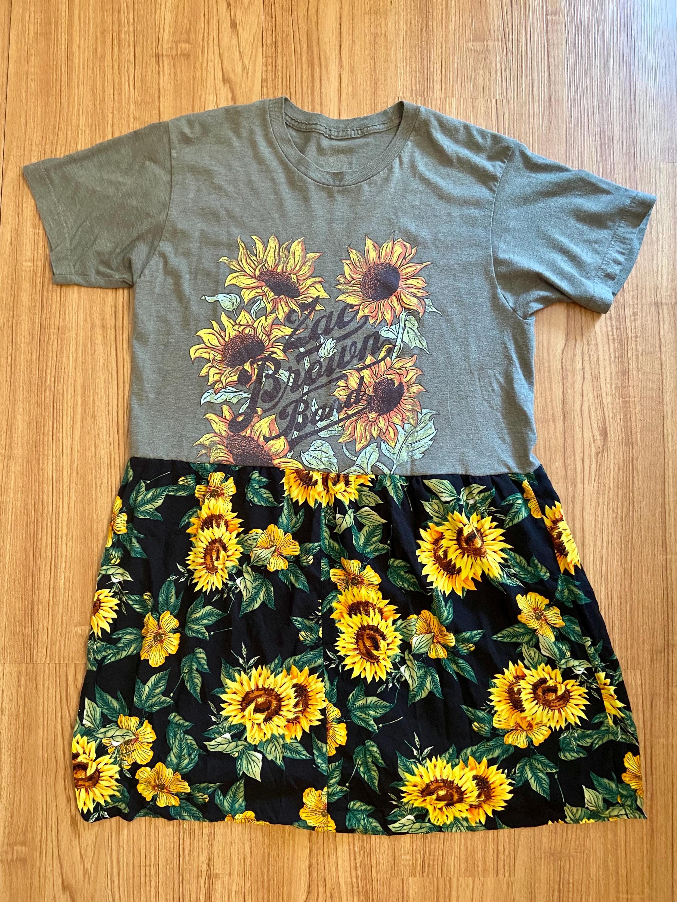 Zac Brown Band Custom OOAK Reworked Upcycled Band Tee Tshirt Sunflowers Concert Dress Skirt S/M Small Medium Handmade Western Country