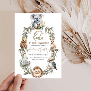 Australian Animal Birthday Invitation | Aussie Invite | Koala Kangaroo | Digital Editable, PRINTABLE, Aussie Party Invitation, Eucalyptus