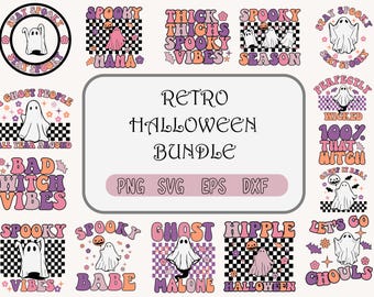 Pacote retrô de Halloween SVG, vetor de Halloween, bruxa svg, fantasma svg, camisa de Halloween svg, abóbora svg, svg sarcástico, cricut, silhueta png
