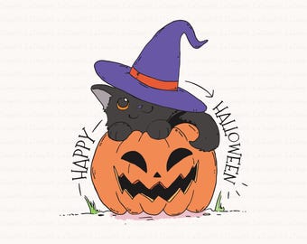 Black Cat Pumpkin png, Ghots Cat png, retro halloween png, Gothic png, black cat png, Fall png, Halloween cat mama png, autumn png