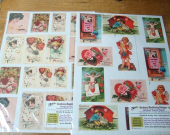 Valentine's Day collage sheets, Victorian postcards, decoupage sheets, Valentine's Day clip art, card making, paper crafting supplies