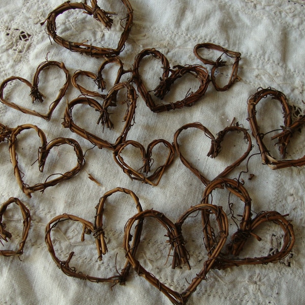 Grapevine hearts twig embellishments Rustic wedding favors mini twigs hearts wedding table craft supplies rustic natural branches sticks