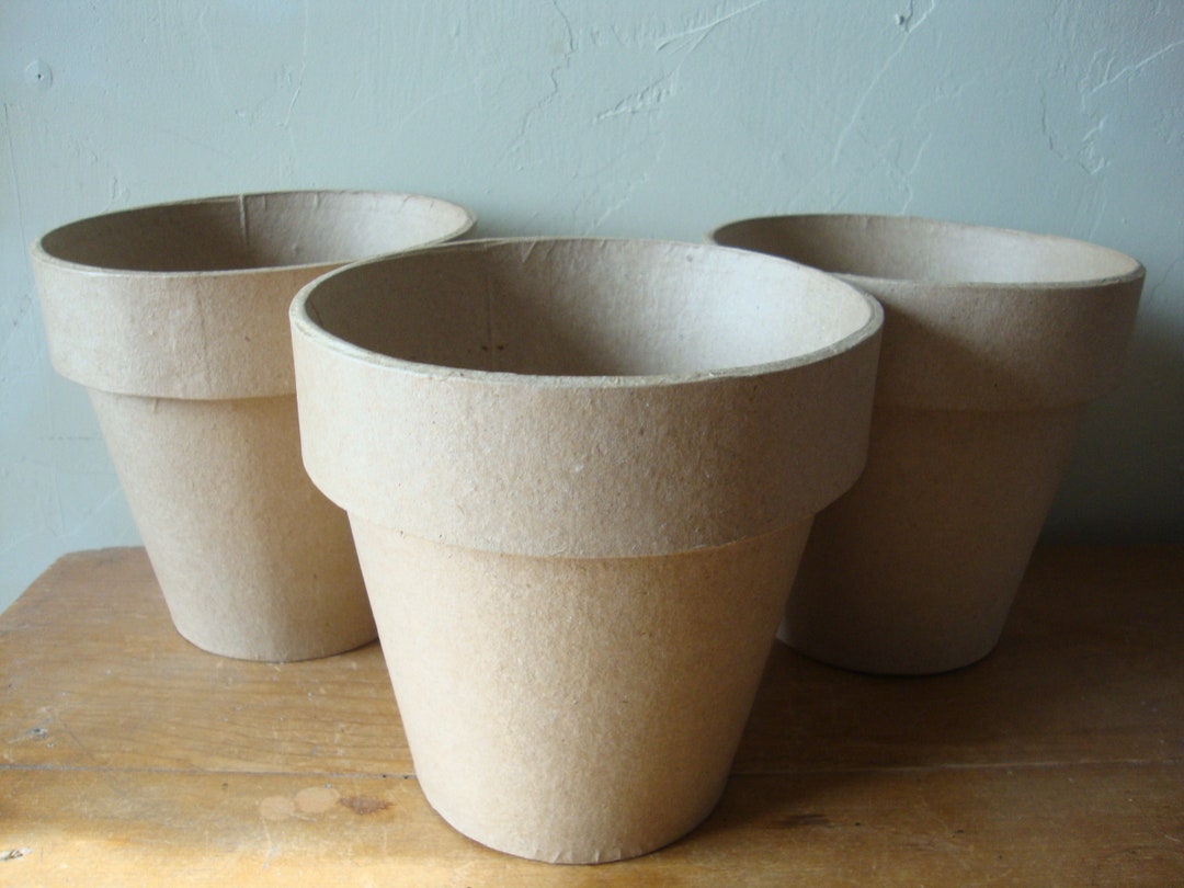 Large Paper Mache Flower Pots Containers Craft Supplies Etsy